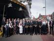 HAVILA POLLUX in Bergen am 13.05.2024 -Erna Solberg zusammen mit Crew und Mitarbeitern von Havila Kystruten - ©Havila, Fotograf: Martin Giskegjerde/Oclin